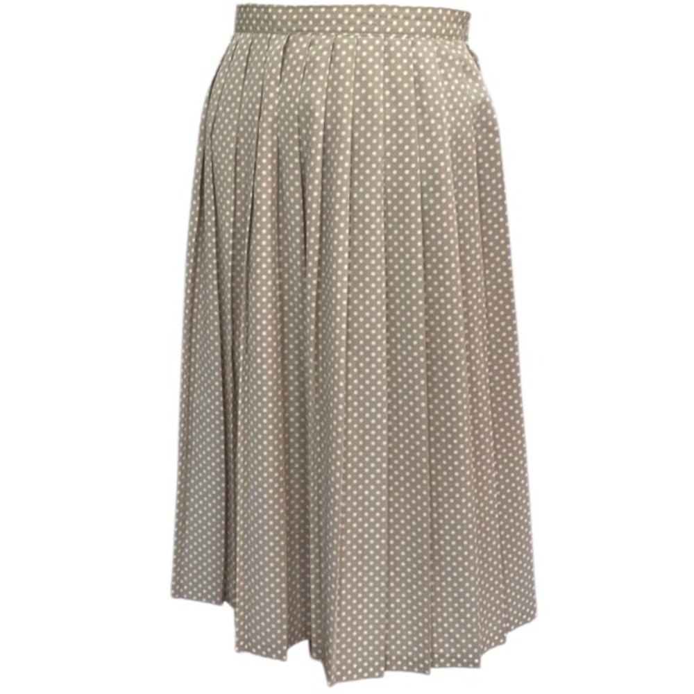 Vintage Russ skirt petite high waist pleats polkadot tan white womens size 6 USA
